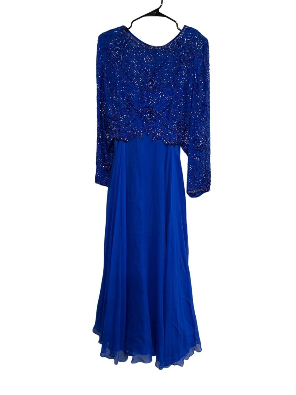 Draper's & Damon's Beaded Bodice100% Silk Royal Blue Evening Gown Retro Glam